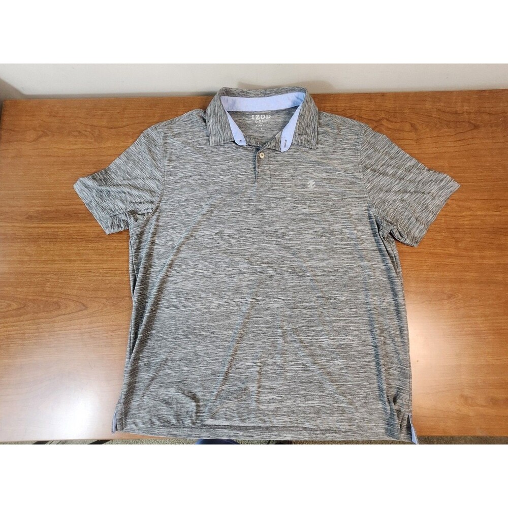Izod Golf With Stretch Men's Gray Short Sleeve Polo Size Large